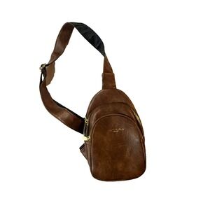 Mia K Collection INICAT Brown Sling Backpack Crossbody Vegan Leather Tons Pocket